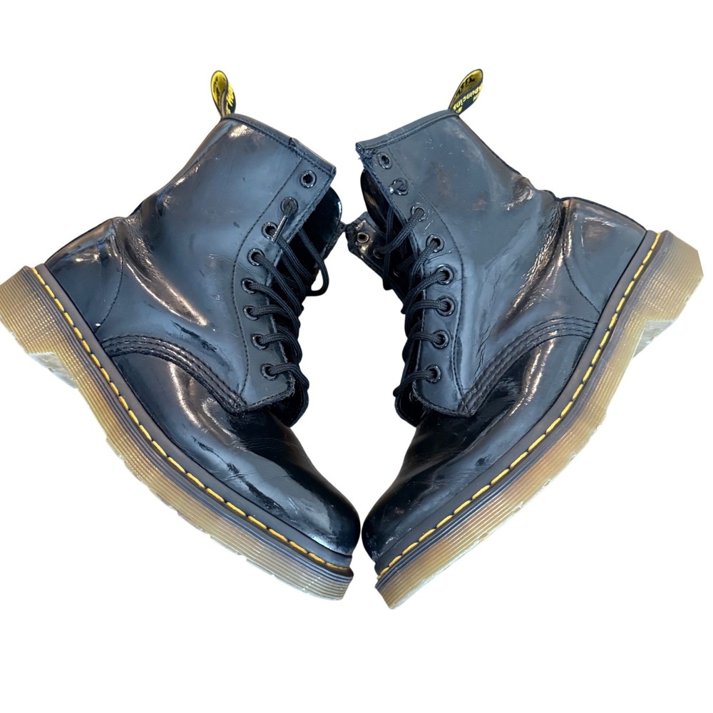 Dr Martens 1460 Patent Leather Lace Up Boots Womens Black Combat Size 7 gothcore - Picture 3 of 10